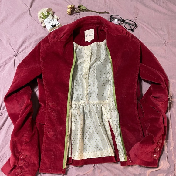 Reserved for Trade Fossil Women's Burgundy Velvet Suede Beautiful Blazer - Picture 3 of 10